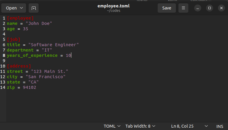 TOML File Output