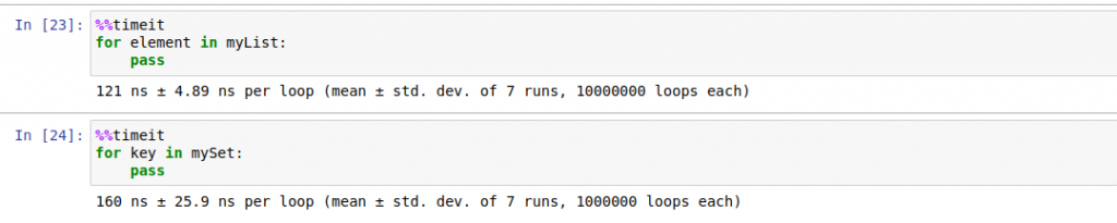 Python list vs set performance in iteration